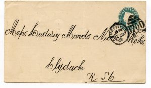 GB 1/2d Blue Green Postal Stationery Envelope Sheffield/Clydebank