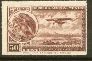 MEXICO C25, 50cts Early Air Mail Plane and coat of arms MINT, NH. F-VF.