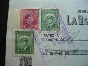 Canada - Revenue - KGVI War Issue Stamps on cheque dated 1944