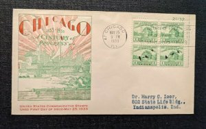 1933 Century of Progress Chicago IL FDC 728 1a Cover to Indianapolis IN