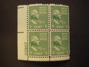 Scott 804, 1c George Washington, PB4 #22907 LL, Prexie MNH Beauty