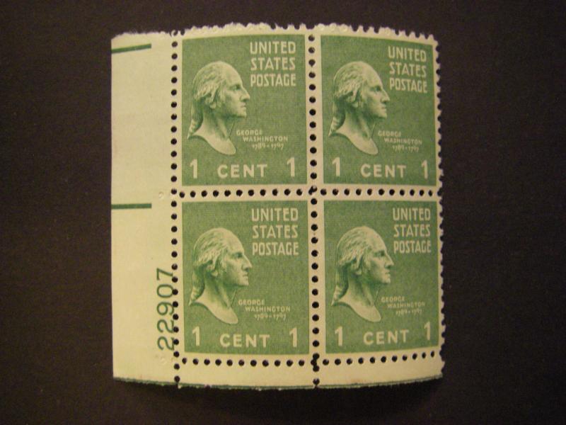 Scott 804, 1c George Washington, PB4 #22907 LL, Prexie MNH Beauty