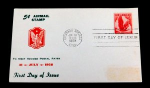 US #C50 First Day Cover, 5 cent Airmail Postal Card new rate, 1958