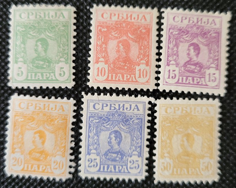 Serbia, 1901-03, K. Alexander V, #59-64, MH, SCV$2.50