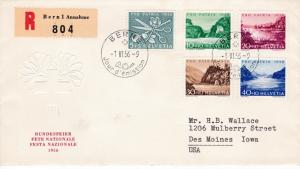 Switzerland 1956 Pro Patria Complete (5) First Day Cover Registered to U.S.