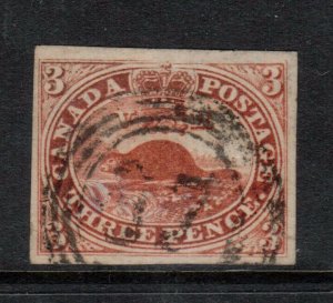 Canada #4 Extra Fine Used 4 Ring 37 Cancel - Light Purple Handstamp On Back