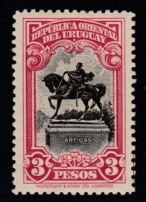 Uruguay 1928 3p Deep Rose & Black Artigas VLM Mint. Scott 387