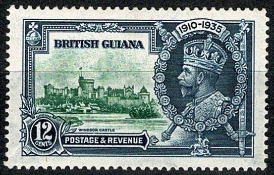 BRITISH GUIANA 1935 KG V 12c GREEN & INDIGO NEW VARITY SG 303? MH Wmk.MSCA VGC