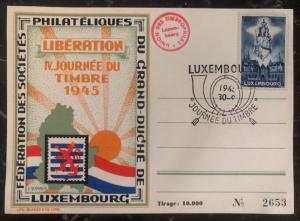 1945 Luxembourg Souvenir Postcard Cover FDC Liberation Philatelic Exhibition B