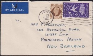 GB 1946 1/3d airmail rate cover Dover to New Zealand.......................B3944