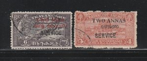 India Travancore - Cochin O1, O5 U Surcharge