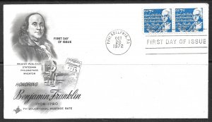 USA 1972 7c Benjamin Franklin Issue Sc 1393D U/A Art Craft Cachet FDC