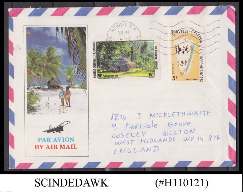 NEW CALEDONIA - 1985 AIR MAIL ENVELOPE TO ENGLAND WITH STAMPS