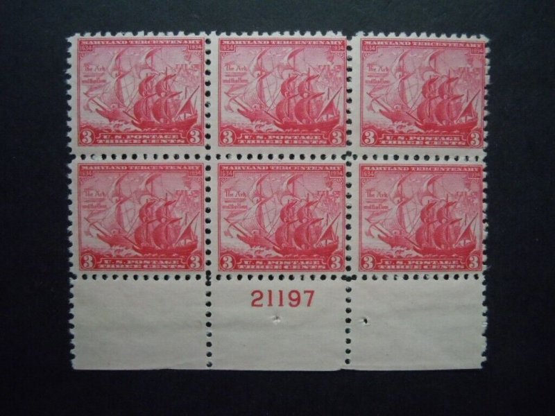 1934 #736 Maryland Tercentenary Plate Block MNH OG F/VF Includes New Mount #1