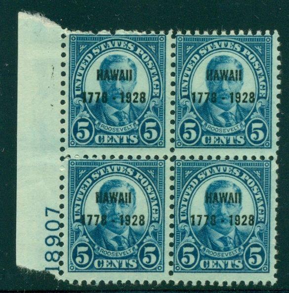 US #648 5¢ Hawaii, Plate No. Block of 4, og, NH Scott $375.00