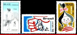 1099-101 BRAZIL 1968 22nd ANNIV. OF UNICEF, UN, ONU, CHILDREN'S RIGHTS, SET MNH