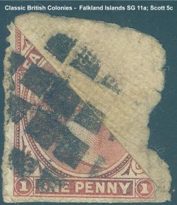 Falkland Islands Scott 5c, SG 11a - Used on Partial Piece with Cork Cancel