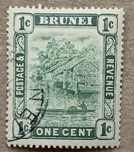 Brunei 1908 1c green double plate, nice BELAIT cds.  Scott 14a, CV $2.75. SG 34