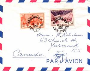 French West Africa 2F Bamako Fountain and 30F FIDES 1956 Abidjan-R P, Cote D'...