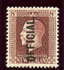 New Zealand 1922 KGV Official 8d red-brown MLH. SG O103. Sc O51.