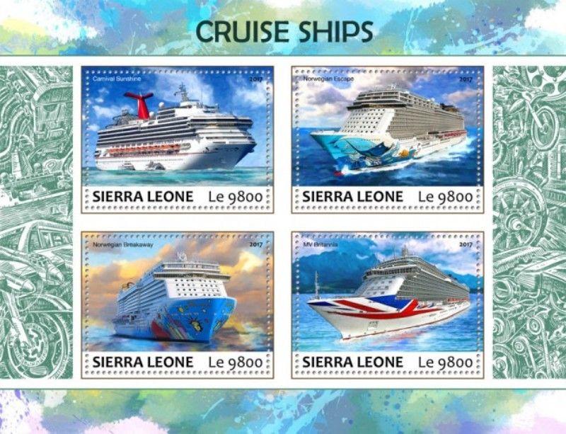 Sierra Leone - 2017 Cruise Ships - 4 Stamp Sheet - SRL17718a