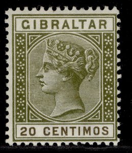 GIBRALTAR QV SG24, 20c olive-green & brown, LH MINT. Cat £27.