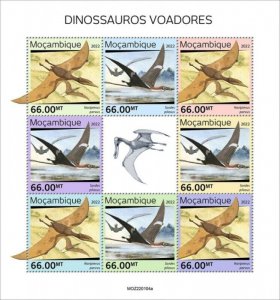 Mozambique - 2022 Flying Dinosaurs on Stamps - 8 Stamp Sheet - MOZ220104a