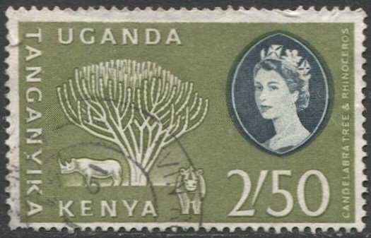 KENYA  UGANDA  TANGANYIKA 1960 Sc 132 2.50s Used VF Tree & Rhino