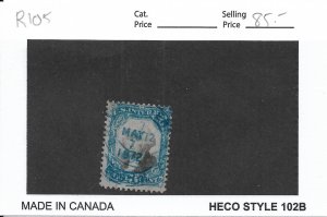 3c 2nd Issue Revenue Tax Stamp, Sc # R105, used. Nice Canx (55892)