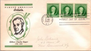 FDC 1940 SC #884 Linprint Cachet - Narragansett, RI - Strip Of 3 - J5466