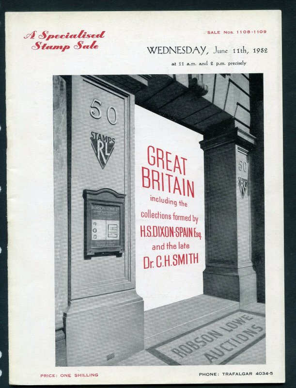 1952 Robson Lowe Specialised Great Britain Auction Catalogue (BK#34).