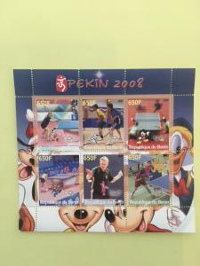 Benin 2007 M/S Sports Table Tennis 2008 Olympic Games Disney Cartoon Stamps MNH