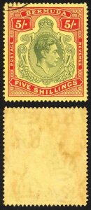 Bermuda SG118b KGVI 5/- Pale Green and Red/yellow Line Perf 14.25 (Ref 85)