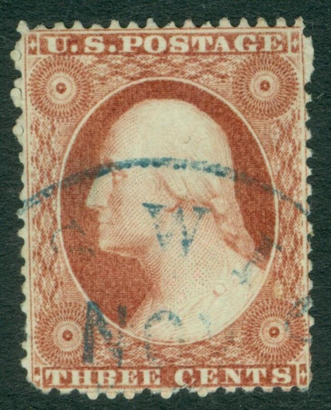 EDW1949SELL : USA 1857 Scott #25 Very Fine, Used. Blue cancel. Fresh. Cat $157.