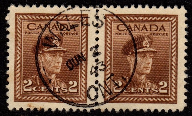 Canada - Lost Village (Wales, Ontario) 1943 Cancellation on Scott #250 Pair