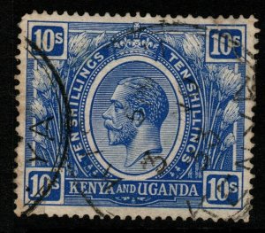 KENYA, UGANDA & TANGANYIKA SG94 1922 10s BRIGHT BLUE USED PERF FAULTS