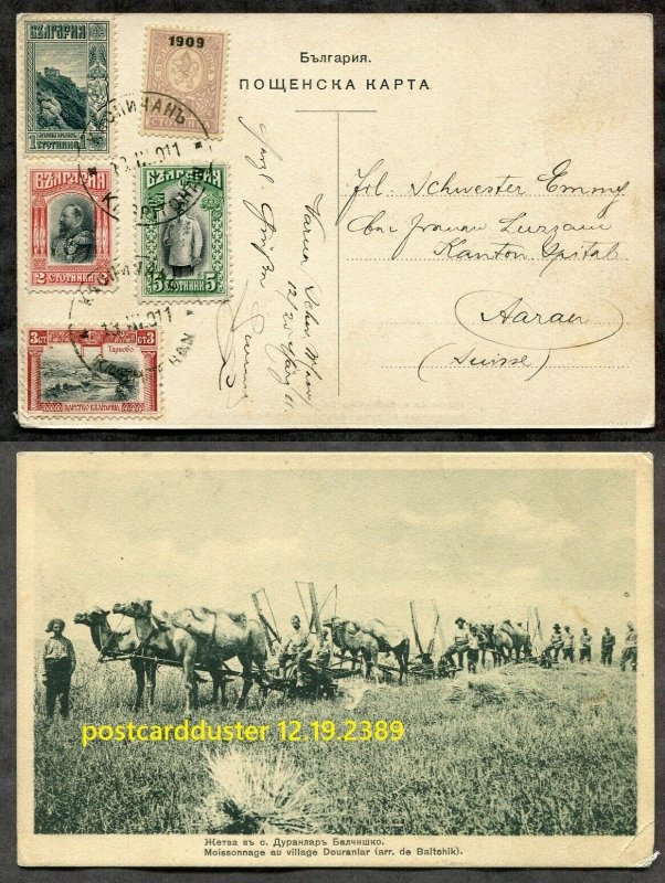 2389 - BULGARIA 1911 Five Values on TURKEY Farming Postcard to SWITZERLAND