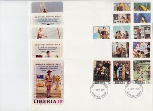 Liberia Sc 853-857 FDC. 1979 imperf Rockwell Boy Scouts on 20 matched FDCs, VF