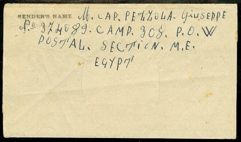 EDW1949SELL : EGYPT Scarce P.O.W. cover to Italy with all correct markings.