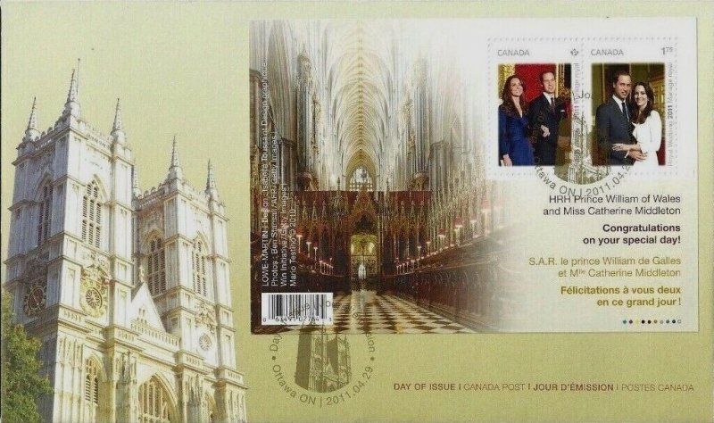 Canada scott 2465 B ROYAL WEDDING FDC 2011