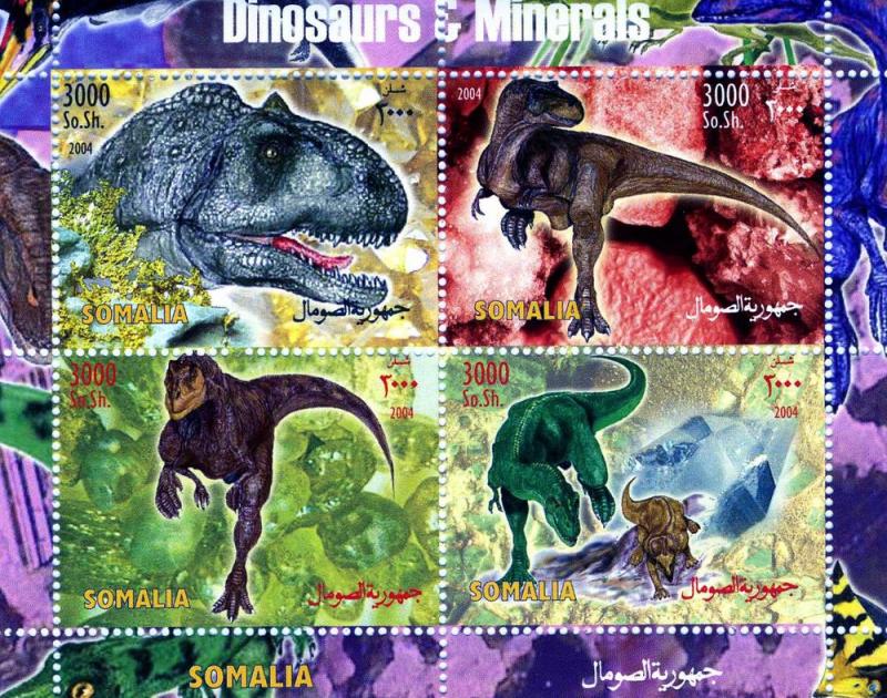 Somalia 2004 DINOSAURS & MINERALS Sheet (4) Perforated Mint (NH)