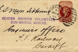 GB WALES Wrapper Violet Cachet *SEVERN VOLUNTEER SUB-MARINE MINERS* 1887 PE170 