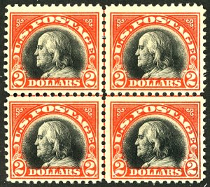 U.S. #523 MINT LINE BLOCK OF 4 OG LH