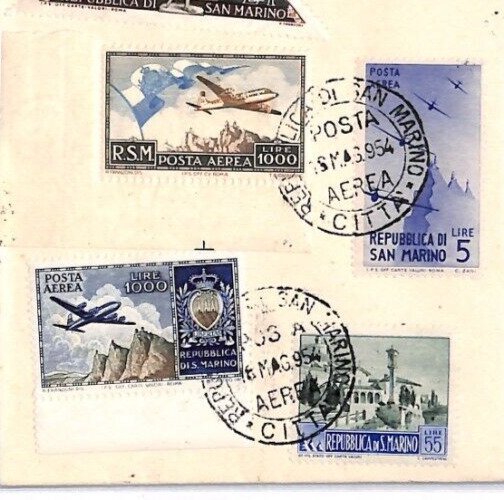 SAN MARINO Air Mail Cover 1954 & 1951 *1000 Lire* High Values{2} Cat £400+* PH26