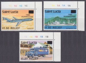 1980 St Lucia 535-537 Transport - Overprint