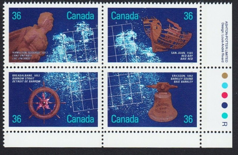 HISTORY = SHIPWRECKS = Canada 1987 #1144a MNH LR BLOCK of 4