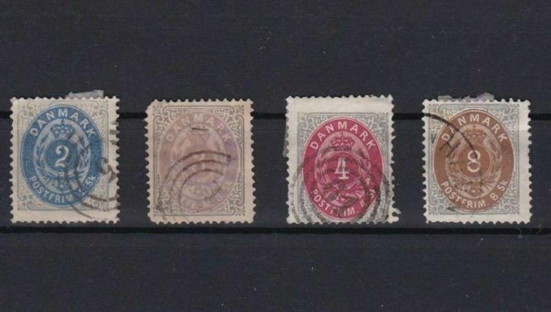 DENMARK SKILLING VALUES 1870  USED STAMPS  CAT £289  REF 4632