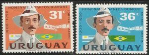 URUGUAY C193-C194, MNH, PAIR OF STAMPS, AIRPLANE FLIGHT OF ALBERTO SANTOS DUMONT