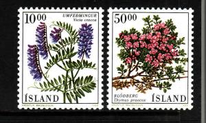 Iceland-Sc#663-4-unused NH set-Flowers-1988-