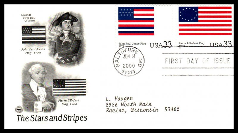US 3403a-3403t Flags PCS Set of Ten Typed FDC